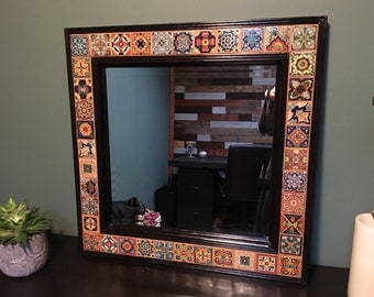 Decorative Beveled Wall Mirror with Talavera Tile - 23 x 27 in.
