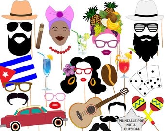 Cuba Photo booth Props: "PARTY PHOTO PROPS" Cuban Party props,Printable pdf,Domino props,Summer party props,Cuban photoboth,Wedding props