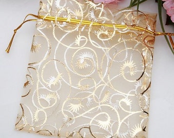 100pcs Champagne Gold Organza Drawstring Pouches Jewelry Party Wedding Favor Gift Bags 3.5"x4.3" decorative table topper