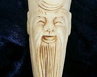 Antique Chinese Carved Yak Bone Pendant of Wise Old Man with Beard - c1880