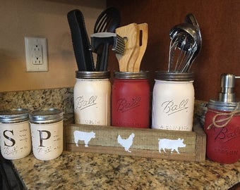 Country Decor Living Kitchen Utensil Holder Canister Set Mason Jar Country Decor Living Kitchen Utensil Holder Canister Set Mason Jar