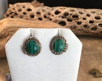 Vintage Navajo Malachite and Sterling Silver Post Earrings