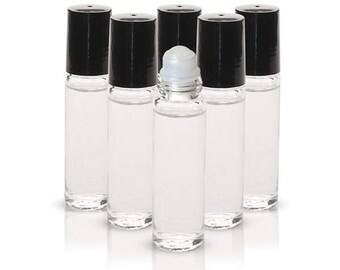 10ml Clear Glass roll-on bottle, Roller Bottle, Plastic Rollerball, Black Lid, Essential Oil Roller Bottle, Oil Roll-On, Glass Roller - 6 pk