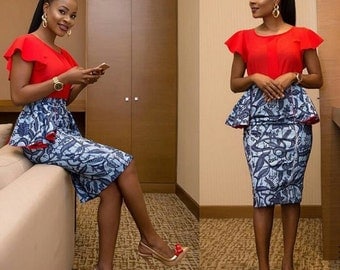 Ankara Knee Length Skirt with Side Peplum