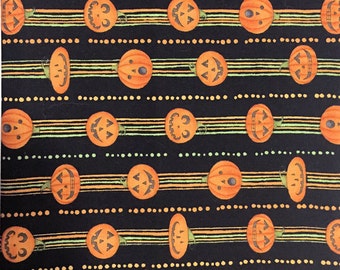 Halloween Hoot Pumpkin Patch on Black by Debbie Mumm for South Sea Imports - 1/2 yd cut