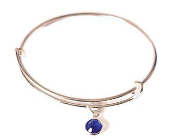 Sterling silver Birthstone charm bangle/gifts/birthdays/weddings/bridesmaid/friendship/Handmade
