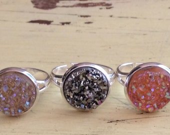12mm- adjustable druzy ring available in any color