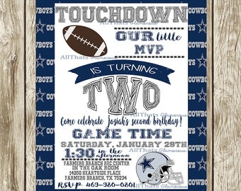 Dallas Cowboys Sports Birthday Party Invitation Football Printable Digital 1st Birthday NFL