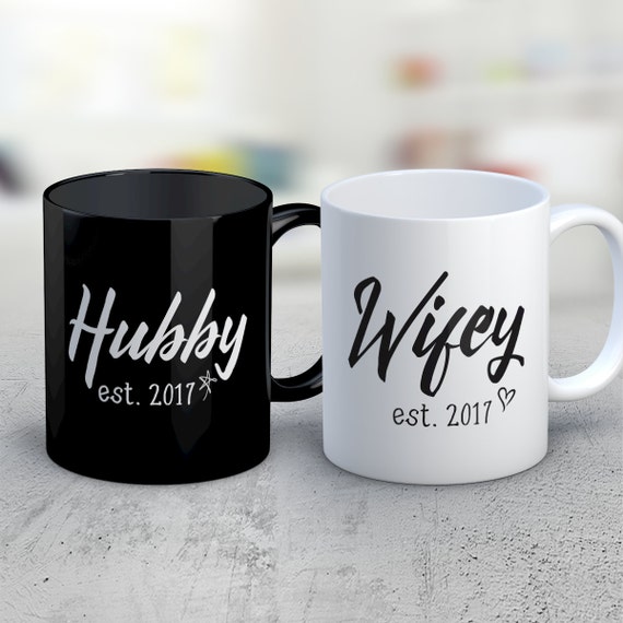 Hubby And Wifey Mugs Set Custom Year And Date His And Hers