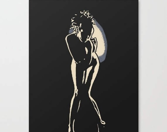 Erotic Art Canvas Print - In night she hides 4, unique sexy conte style print perfect shapes girl pop art sketch, sensual high quality art