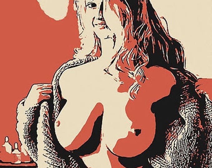Erotic Art 200gsm poster - Simply Perfect 2, sexy nude woman with shawl, naked body artwork, hot conte style print High Res a...