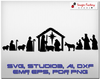 O Holy Night Nativity Scene Style-3 - cuttable Cricut Design Space, Silhouette Digital Cut Files Instant Download, svg dxf studio3 christmas