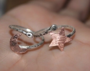 Sterling Heart Ring, Sterling Moon Ring, Sterling Star Ring, Sterling Wrap Around Ring, Sterling Stackable Ring, Valentine's Day Ring