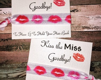 Bachelorette Party Favors, Kiss the Miss Goodbye Hair Tie Favors, To have and to hold your hair back, hair tie favors, Miss to Mrs Favor