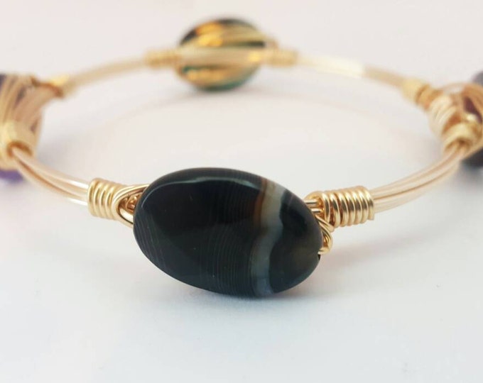 Multicolor Agate Flat gemstone wire bangle, Bracelet, Bourbon and Boweties Inspired