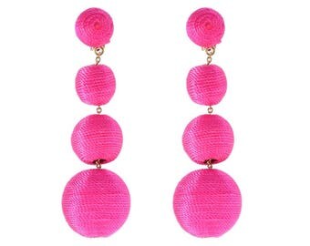 The Lido: A "Bon Bon" Style Pom Pom Earring; Bougainvillea Pink