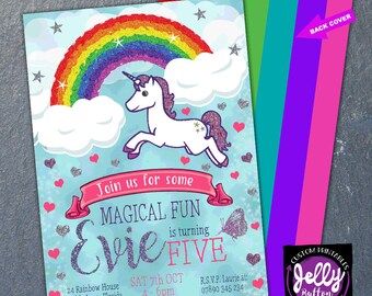 SALE! Unicorn Rainbow Invitation, Unicorn Invite