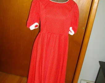 Vintage 1970's Red Dress With White Polka Dots