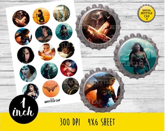 COD127-50% OFF SALE Wonder Woman Digital Collage Sheet-1 inch Bottlecap-Printable Image Download for pendants magnets party bottle cap