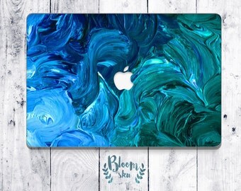 Macbook pro 13 skin custom macbook decal Oil paint apple decal stickers macbook decal sticker Hand draw Abstract blue waves BS016