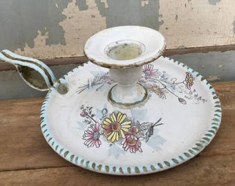 Ancient enameled candle chandelier, shabby