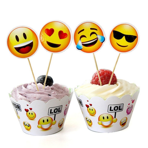 Smiley Emoji Cupcake Wrappers and Topper