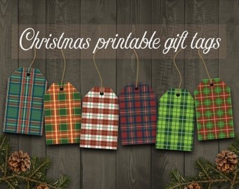 Sale: 30% off printable Christmas gift tags, Plaid Christmas gift tags, Christmas labels, Instant download