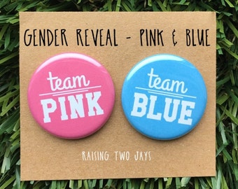 Gender Reveal Buttons - Gender Reveal Baby Shower, Team Pink or Blue, Team Purple or Green, Baby Shower Pins, Party Favors, Boy or Girl