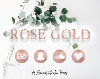 Rose Gold Foil Social Media Network Icons Blog Blogger Follow Website Web Modern Minimal Buttons Web Design Rosegold Digital Design Icon