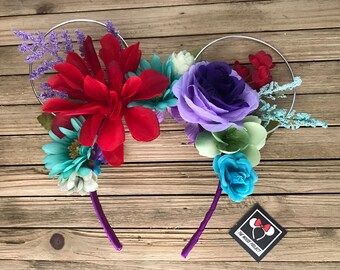 Ariel, The Little Mermaid Inspired Wire Mickey Ears with Floral Crown | Minnie Ears | Mickey Ears | Free Shipping
