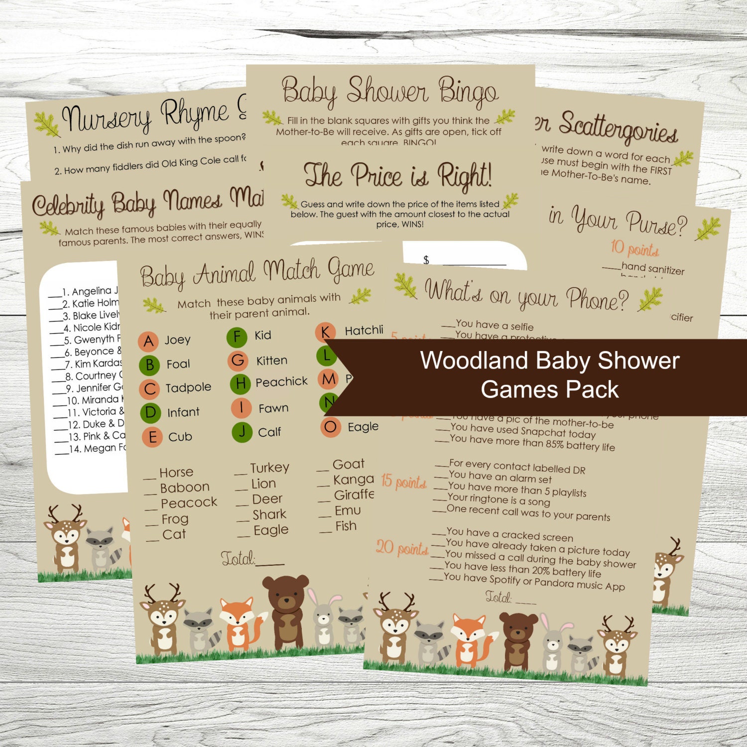 Baby Shower Games Printable Woodland Theme Baby Shower Games