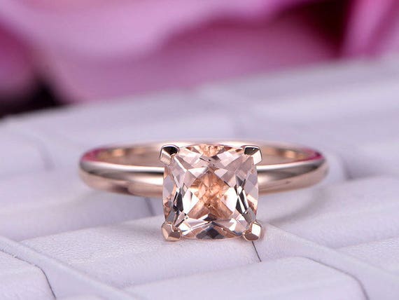 6.5mm Cushion Cut Morganite Engagement ring/Diamond wedding
