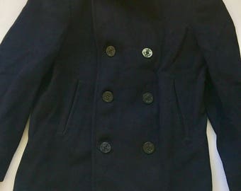60's Military issue wool jacket Vintage Navy wool pea coat navy blue size 38 Small