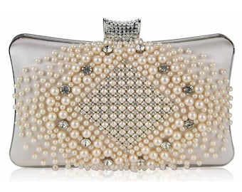 Champagne Beaded Pearls Party Clutch