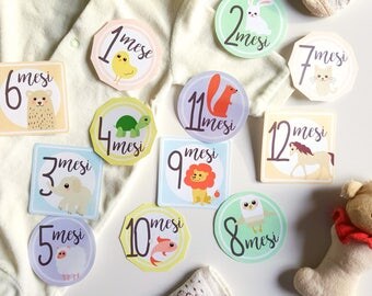 Baby Month Stickers Monthly Baby Stickers Milestone Baby Shower Gift Month by Month Baby Animals Sticker