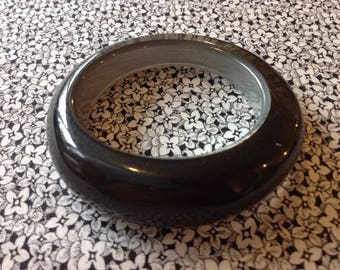Vintage Lucite Bangle Bracelet, Asymetrical, Two Toned Gray