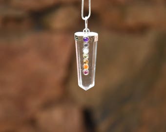 7 seven chakra clear quartz pendant pendentif collier necklace energy