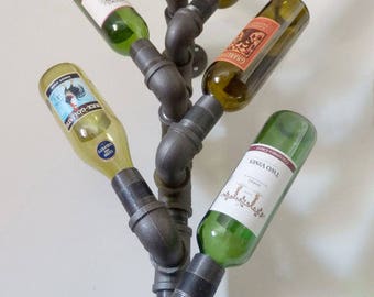 6-Bottle Black Iron Pipe Wine Rack (Wall Mount)