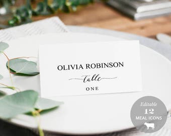 Wedding Place Card Printable, Place Card Template, Meal Choice Selection, Table Number Name Card Seating Card Instant Download PDF #SPP007pc