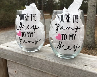 Grey's Anatomy- You're the Yang to my Grey Stemless Wine Glass/ Mug