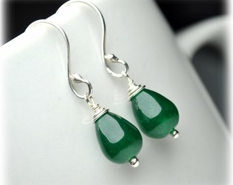 Sterling Silver Earrings, Natural Jade Earrings, Green Earrings, Small Dangle Earrings, Drop Earrings, Handmade Jewelry, Wife Gift For Mom