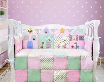 Baby girl nursery/ Baby girl crib bedding set/ Pink baby bedding/ Pink toddler bedding/ Pink baby shower gift/ Pink newborn girl gift (014)