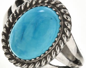 Blue Turquoise Silver Ladies Navajo Ring Southwest Style
