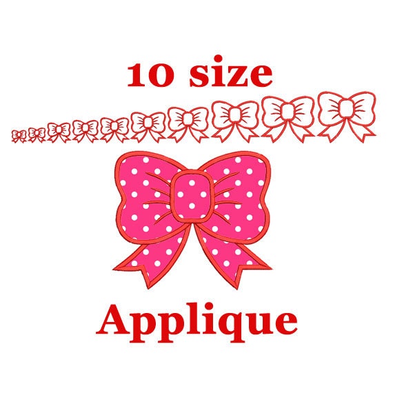 Girl bow applique design. Machine embroidery design. Bow