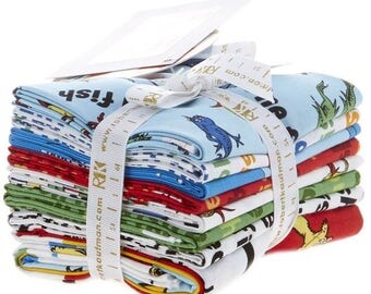 Dr. Seuss One Fish Two Fish Fat Quarter Bundle 7 fat quarters + 1 panel Robert Kaufman