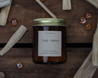 All Natural, Soy Wax, Eco Friendly, Luxury, Teak and Amber Scented Candle // Hand Poured and Handmade in California