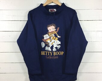 Rare!! Vintage BETTY BOOP Big Logo Crewneck Sweatshirt Blue Colour