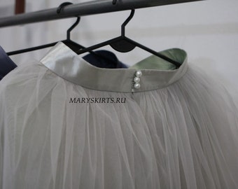 Tulle skirt with matching lining, fixed waistband with hidden zipper (color - 52 Steel)