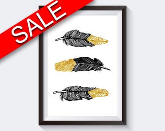 Wall Art Black And Gold Digital Print Black And Gold Poster Art Black And Gold Wall Art Print Black And Gold Feathers Art Black And Gold