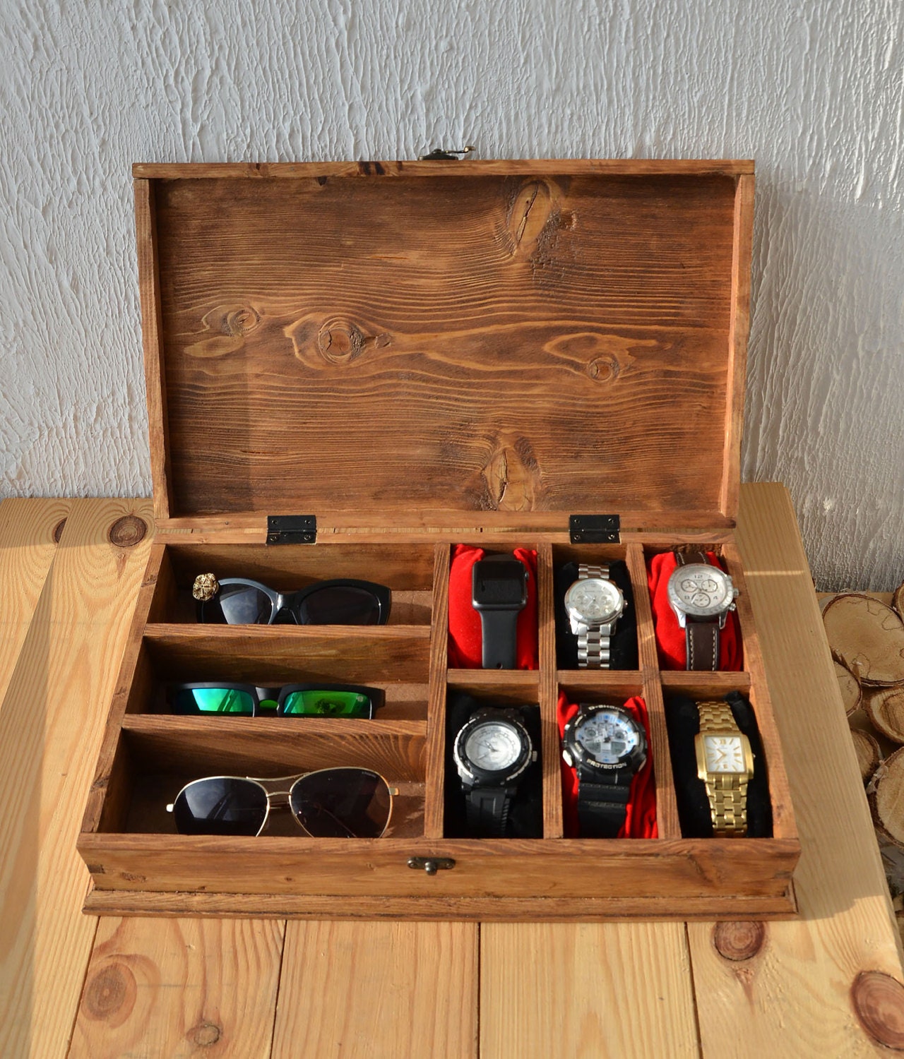 Rustic Men's Watch Box for 6 watches Rustic Sunglasses Box